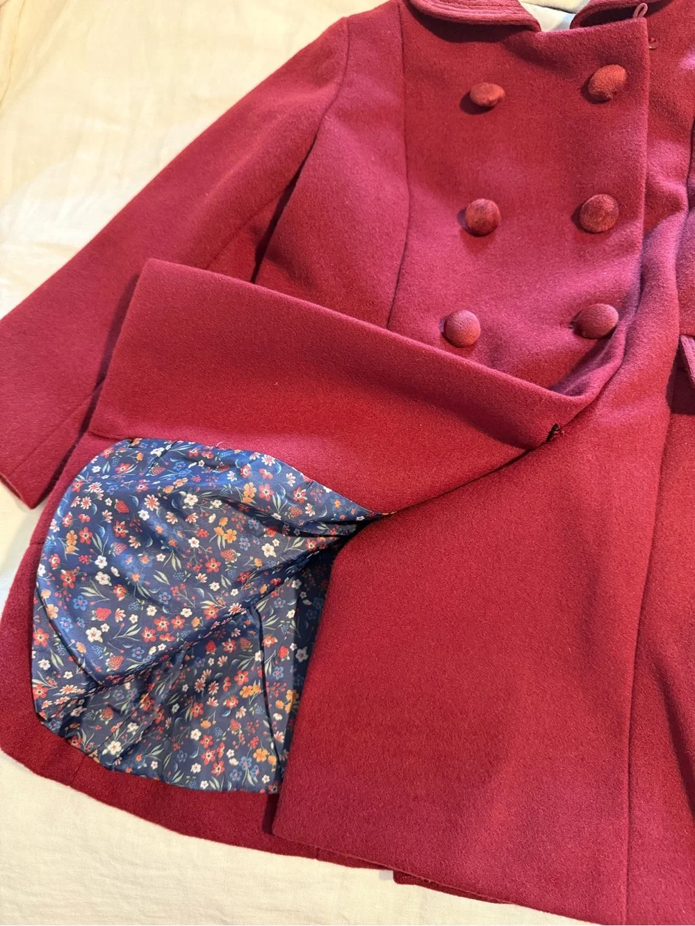 Edgehill Collection Toddler Double-Breasted Peacoat - Burgundy